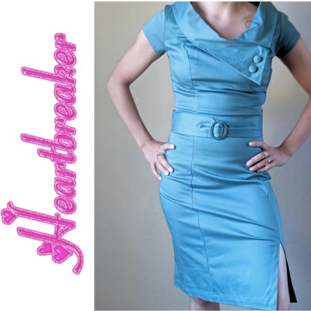Blue retro style pencil dress.
